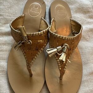 Jack Rogers Tan Leather Sandals with Tassel Details